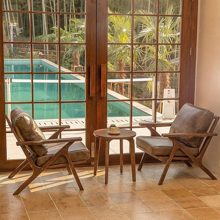Retro Gold-Embossed Fabric Solid Wood Single Armchair Dining Room & Café Solid Wood Table & Chair Set Home Living Room Lounge Chair